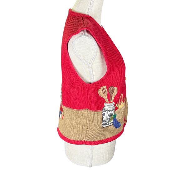 Vintage Sharon Young Sweater Vest Women's Medium Kitchen Fruit Appliqué Cottage - Picture 2 of 8